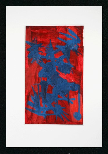 Abstracción azul sobre fondo rojo